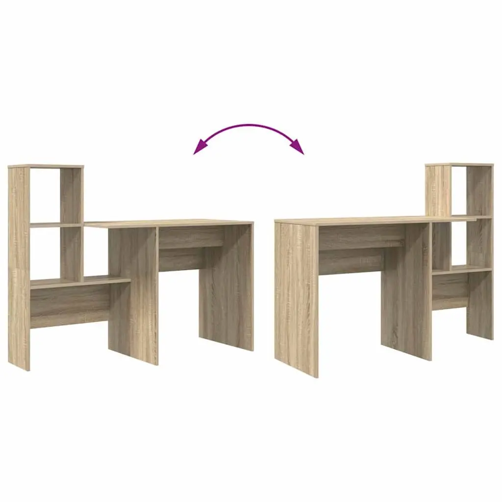 Engineered Wood Desk with Storage Shelves Brown Sonoma Oak Home Office Furniture