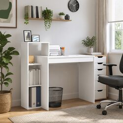 White Desk with Shelf Engineered Wood Computer Office Furniture Study Table