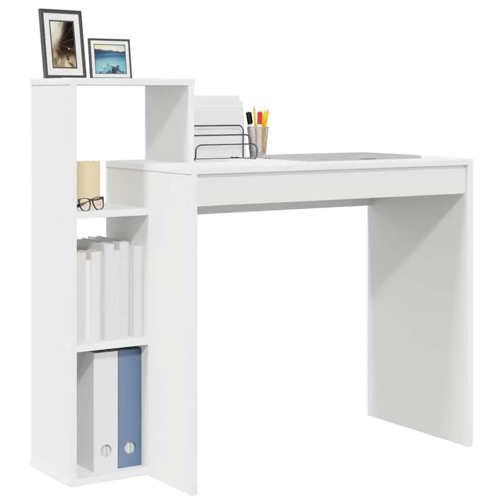 White Desk with Shelf Engineered Wood Computer Office Furniture Study Table