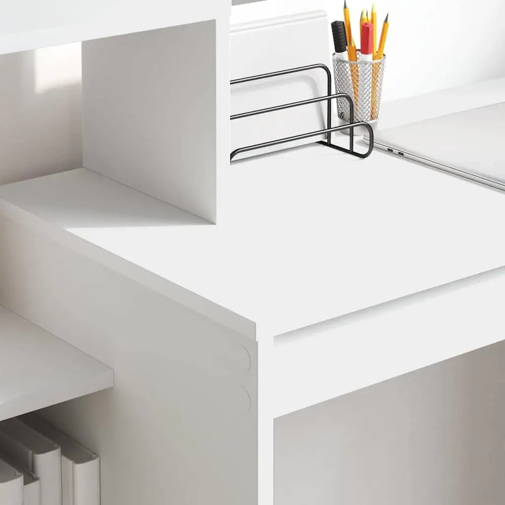 White Desk with Shelf Engineered Wood Computer Office Furniture Study Table