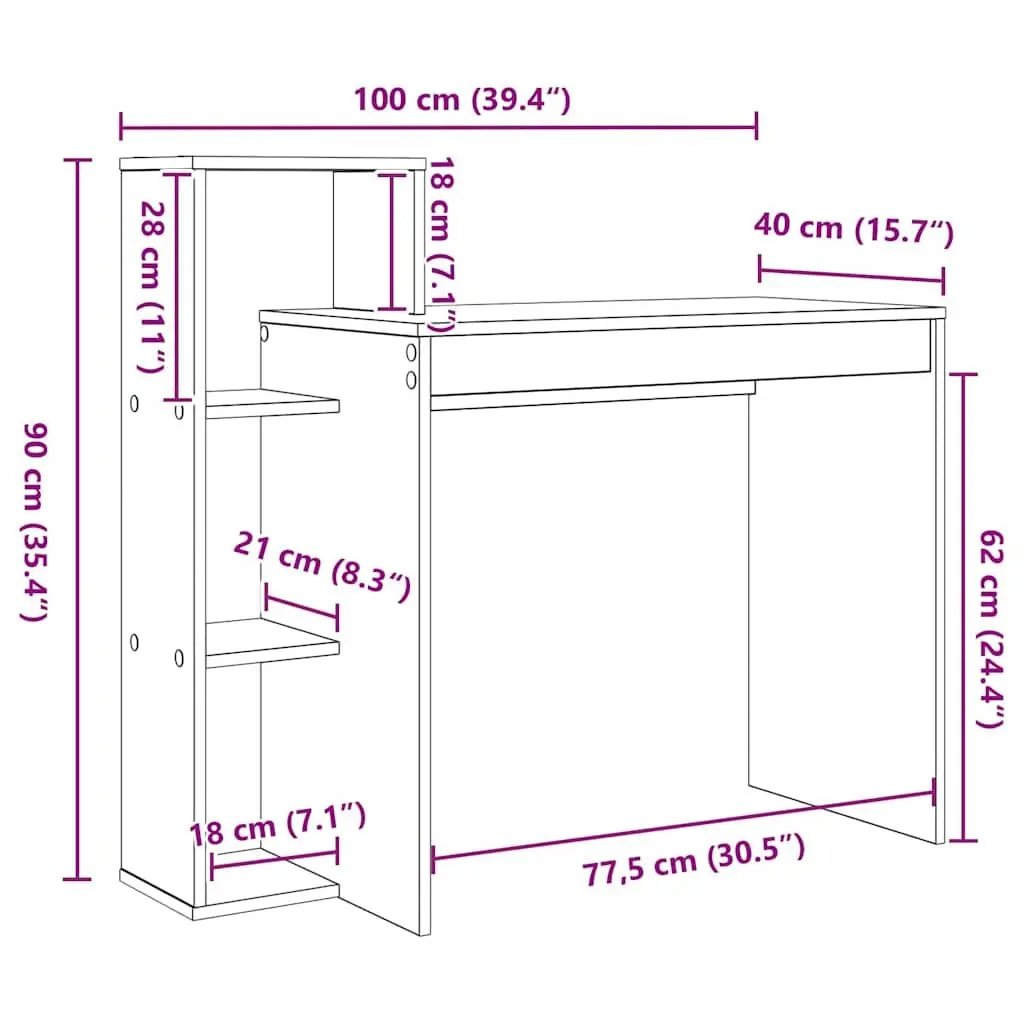 White Desk with Shelf Engineered Wood Computer Office Furniture Study Table