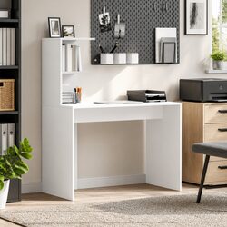 Reliable White Computer Desk with Organized Shelving