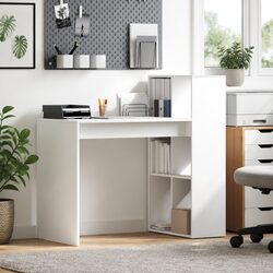 Durable White Computer Desk with Organized Storage