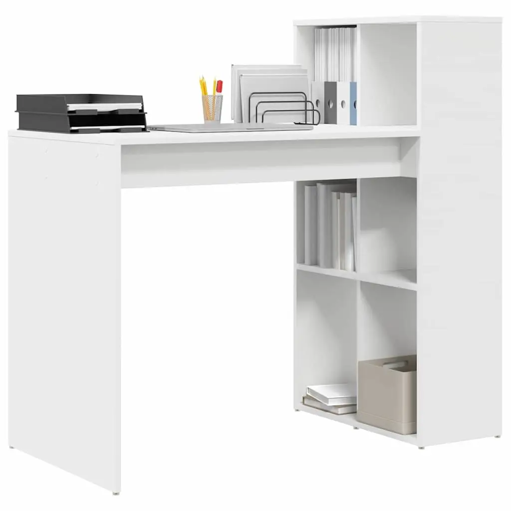 Computer Desk with Shelf Modern Office Workspace Storage White Engineered Wood