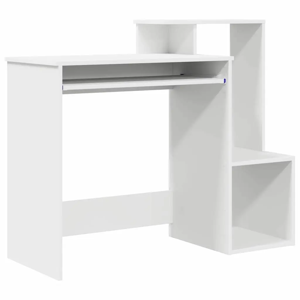 White Desk with Drawer Engineered Wood Rectangular Computer Workstation Storage