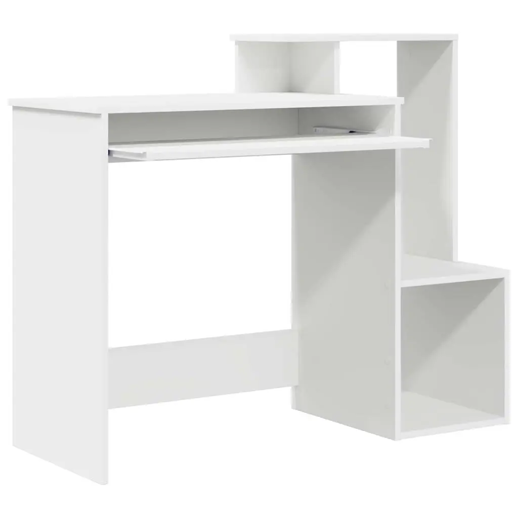 White Desk with Drawer Engineered Wood Rectangular Computer Workstation Storage