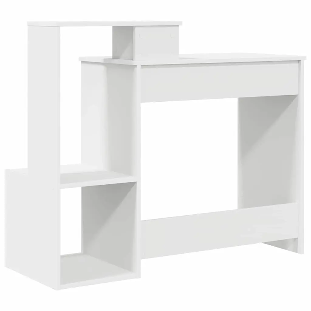White Desk with Drawer Engineered Wood Rectangular Computer Workstation Storage