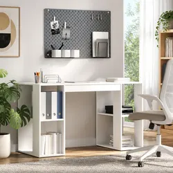 White Storage Desk with Shelves 130 x 50.5 x 75 cm for Everyday Use