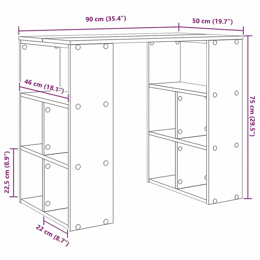 Writing Desk with Shelves White 90 x 50 x 75 cm Home Office Workspace Storage