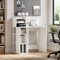 Practical White Writing Desk with Integrated Shelf 90 x 48 x 101.5 cm