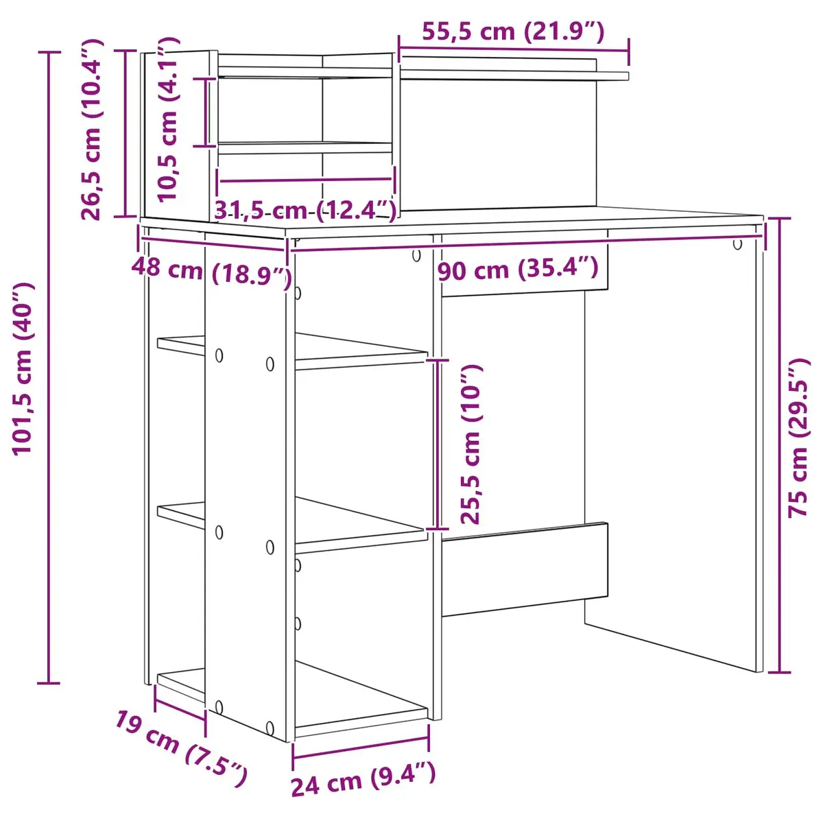 Office Writing Desk with Shelf 90 x 48 x 101.5 cm White
