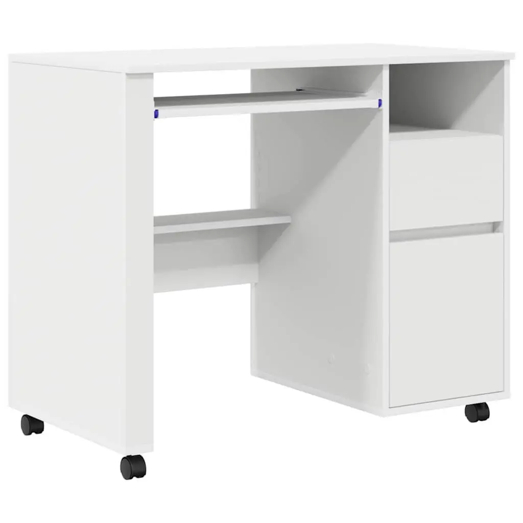 White Computer Desk with Wheels Mobile Office Workstation 91 x 50 x 77 cm