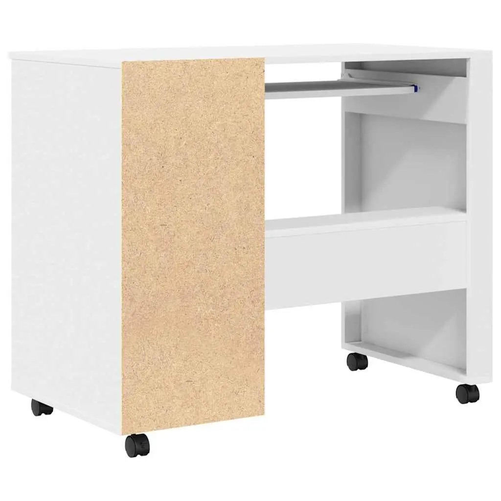 White Computer Desk with Wheels Mobile Office Workstation 91 x 50 x 77 cm