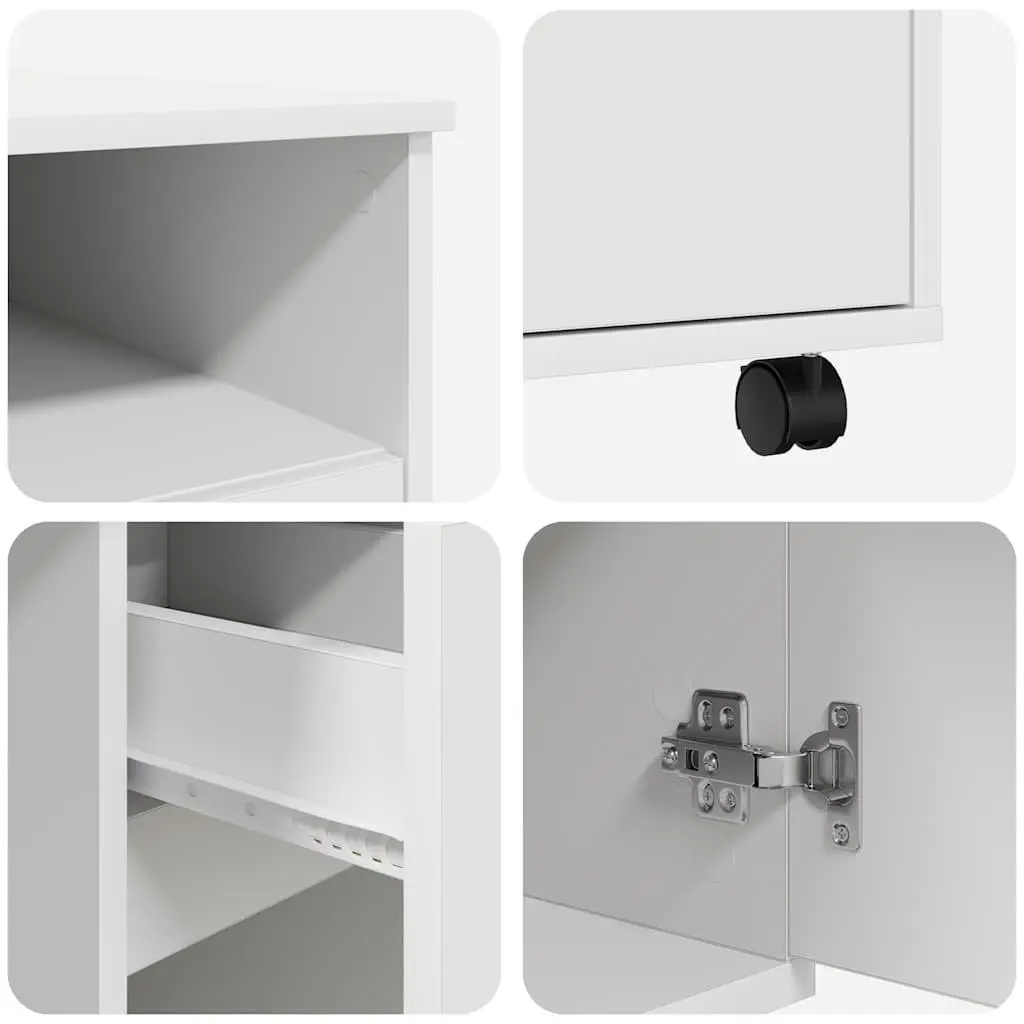 White Computer Desk with Wheels Mobile Office Workstation 91 x 50 x 77 cm
