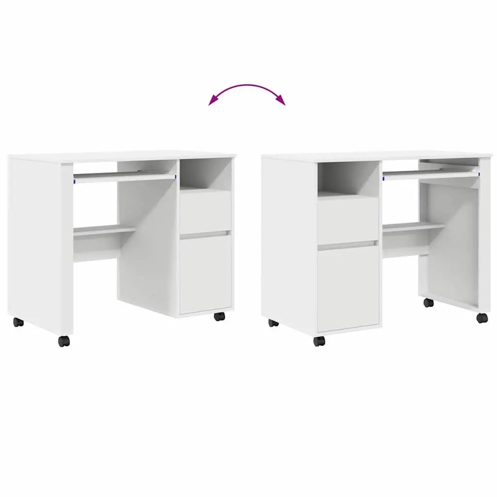 White Computer Desk with Wheels Mobile Office Workstation 91 x 50 x 77 cm