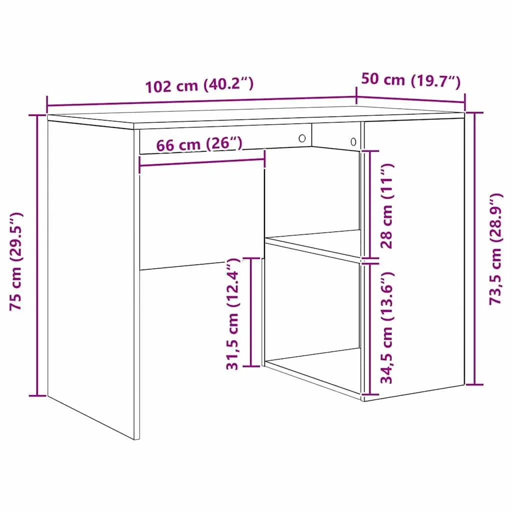 Office Desk Storage 102x50x75cm White Home Study Workstation