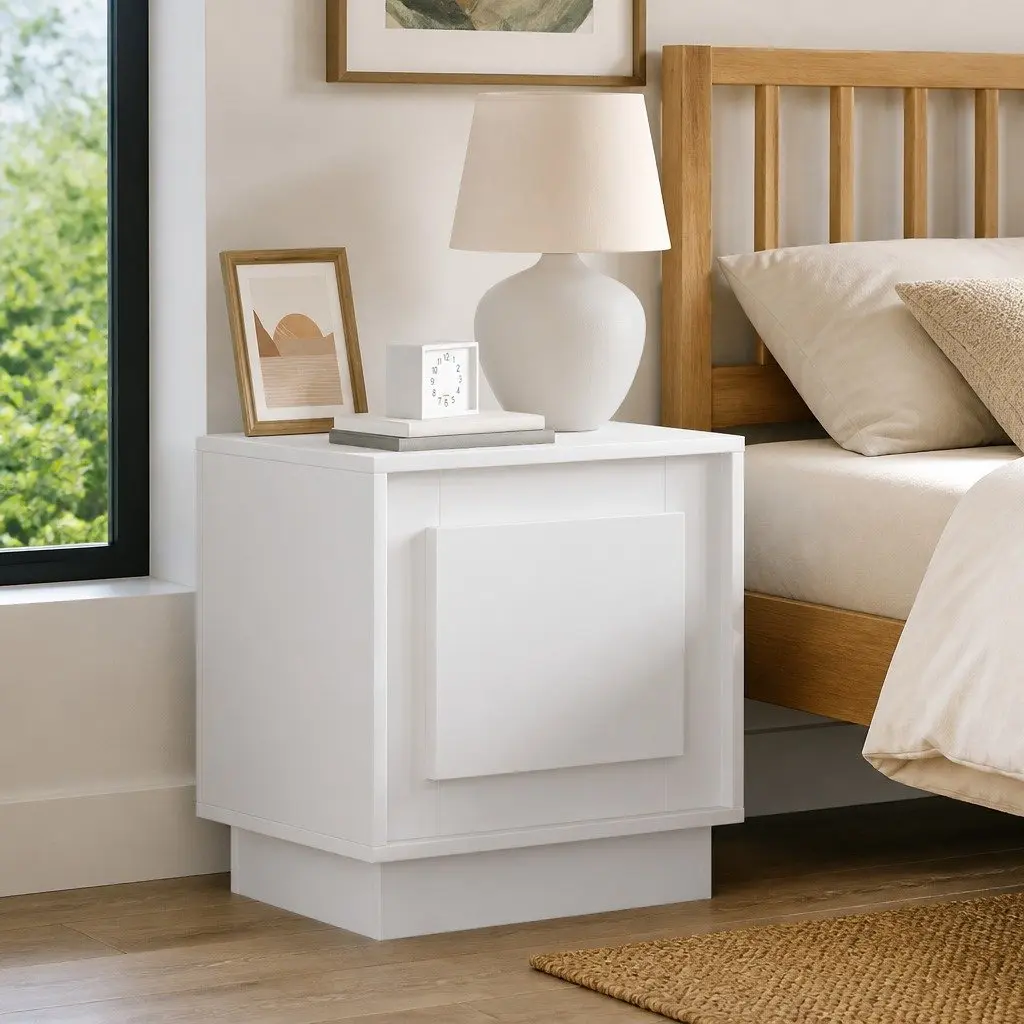 Bedside Cabinet White Modern Rustic Nightstand Table Storage LED USB Charging