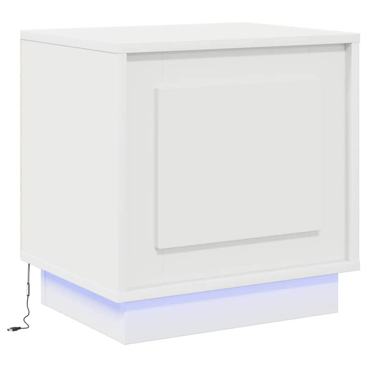 Bedside Cabinet White Modern Rustic Nightstand Table Storage LED USB Charging