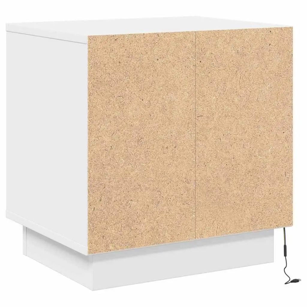 Bedside Cabinet White Modern Rustic Nightstand Table Storage LED USB Charging