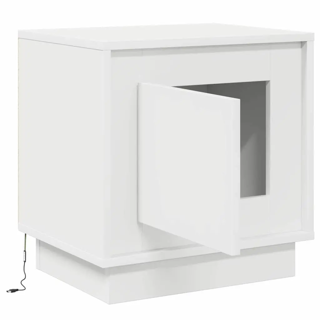 Bedside Table 2 pcs White Engineered Wood Nightstand LED USB Storage