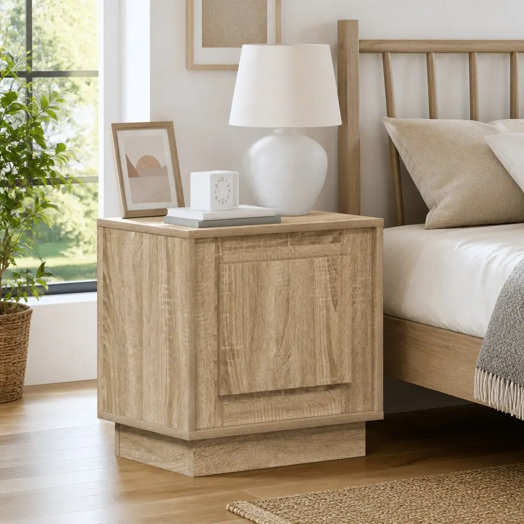 Bedside Cabinet Set with Storage and LED Lighting