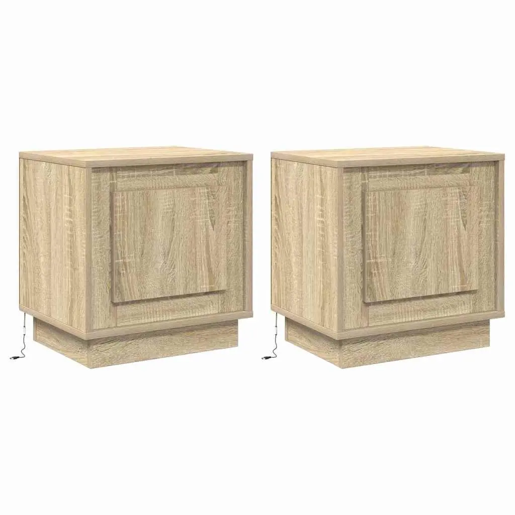 Bedside Cabinet Set with Storage and LED Lighting