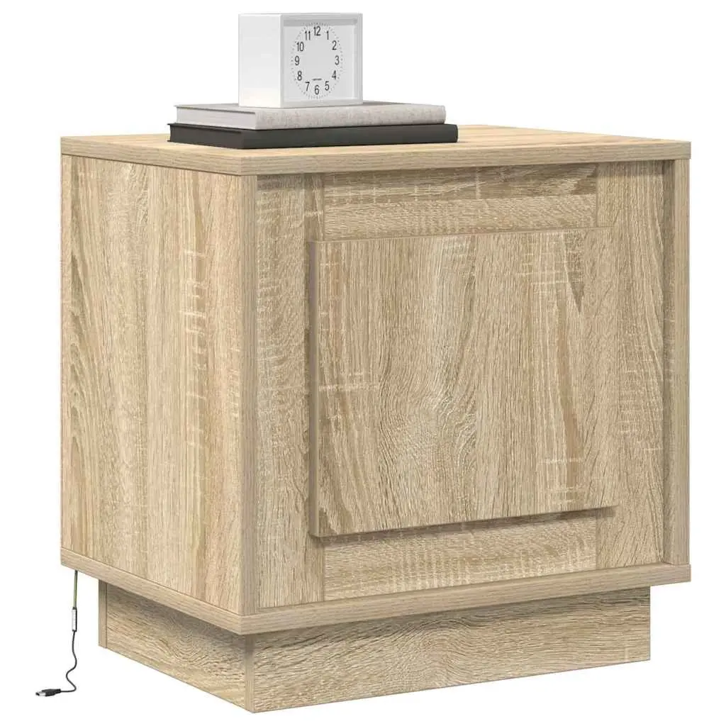 Bedside Cabinet Set with Storage and LED Lighting