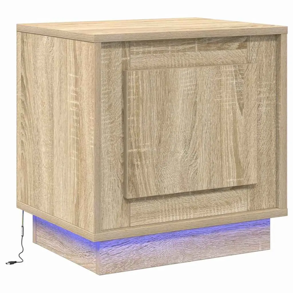 Bedside Cabinet Set with Storage and LED Lighting