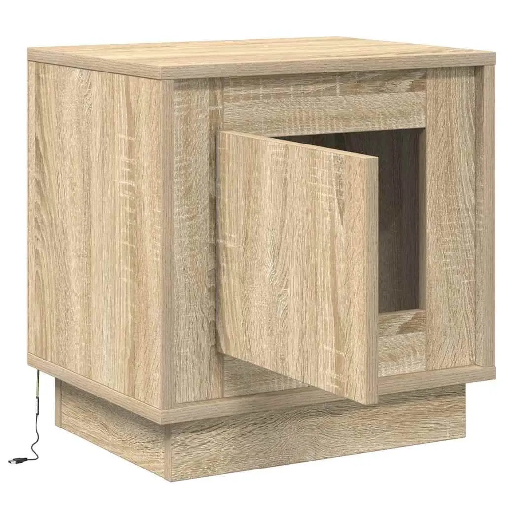 Bedside Cabinet Set with Storage and LED Lighting