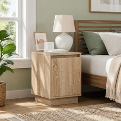 Bedside Cabinet 2 pcs Brown Modern Bedroom Storage Hinge Door USB LED Light