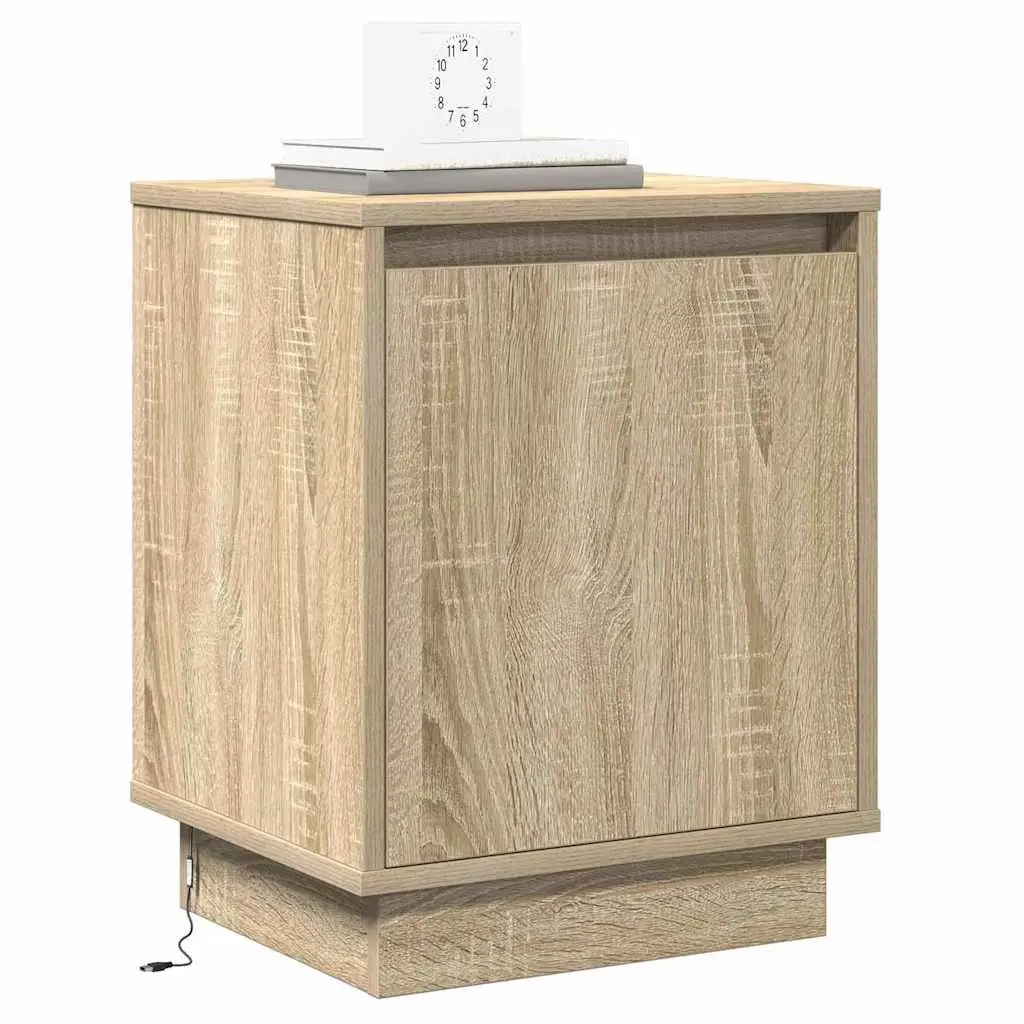 Bedside Cabinet 2 pcs Brown Modern Bedroom Storage Hinge Door USB LED Light