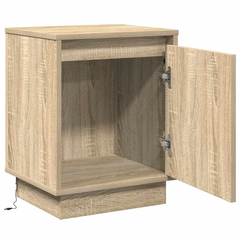 Bedside Cabinet 2 pcs Brown Modern Bedroom Storage Hinge Door USB LED Light