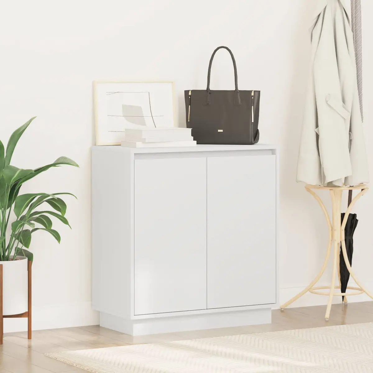 Sideboard Storage Cabinet RGB Lighting 71x34.5x75cm White Engineered Wood