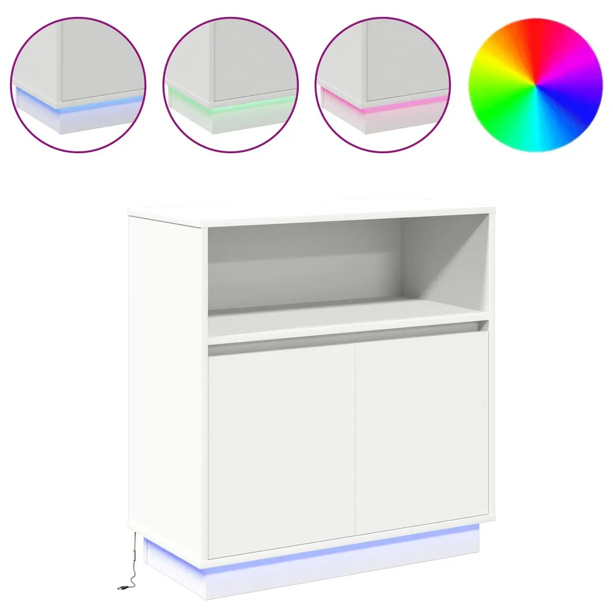LED Sideboard White Modern Storage Cabinet Engineered Wood Hinged Doors
