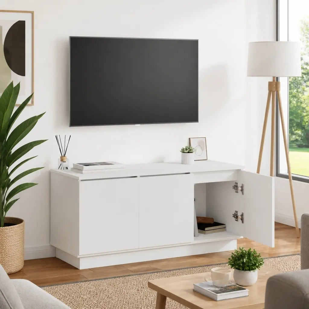 TV Cabinet Living Room Storage Unit 100x38x49cm White Engineered Wood LED