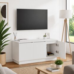 Affordable White Engineered Wood TV Cabinet with LED