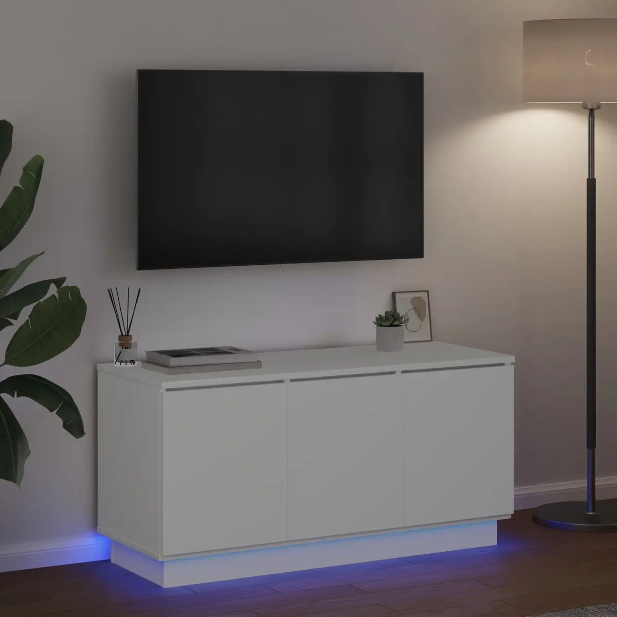 TV Cabinet Living Room Storage Unit 100x38x49cm White Engineered Wood LED