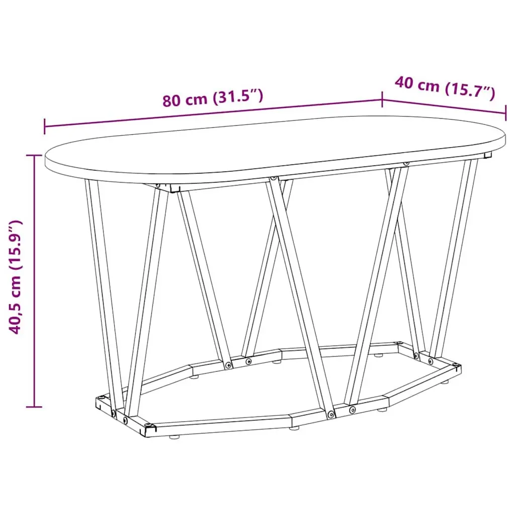 Oval Coffee Table Black Industrial Modern 80x40x40.5cm