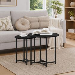 Side Table Set 2 Pieces Nesting Accent Tables Black Modern Industrial Living
