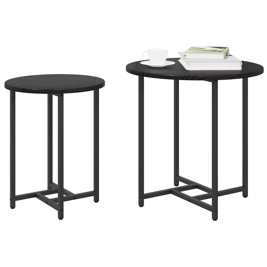 Nesting Side Table Set 2 Pieces Black Industrial Accent Tables 50cm 36cm