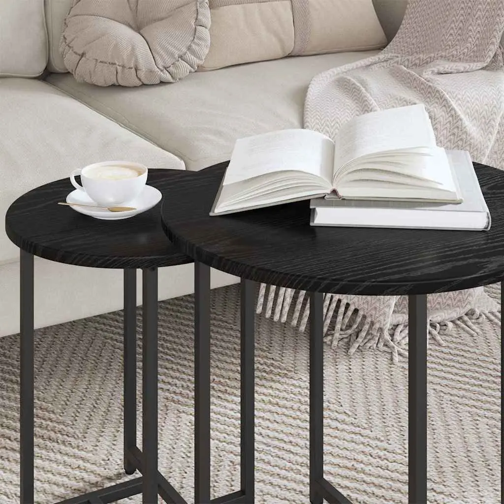 Nesting Side Table Set 2 Pieces Black Industrial Accent Tables 50cm 36cm