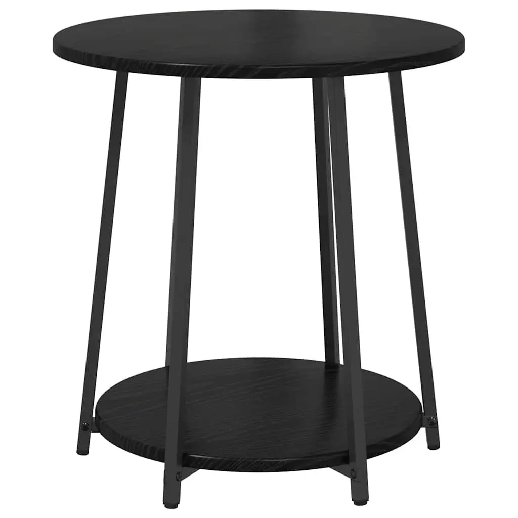 Side Table Set with Shelf 2 Pieces Black Modern Industrial Round Accent End