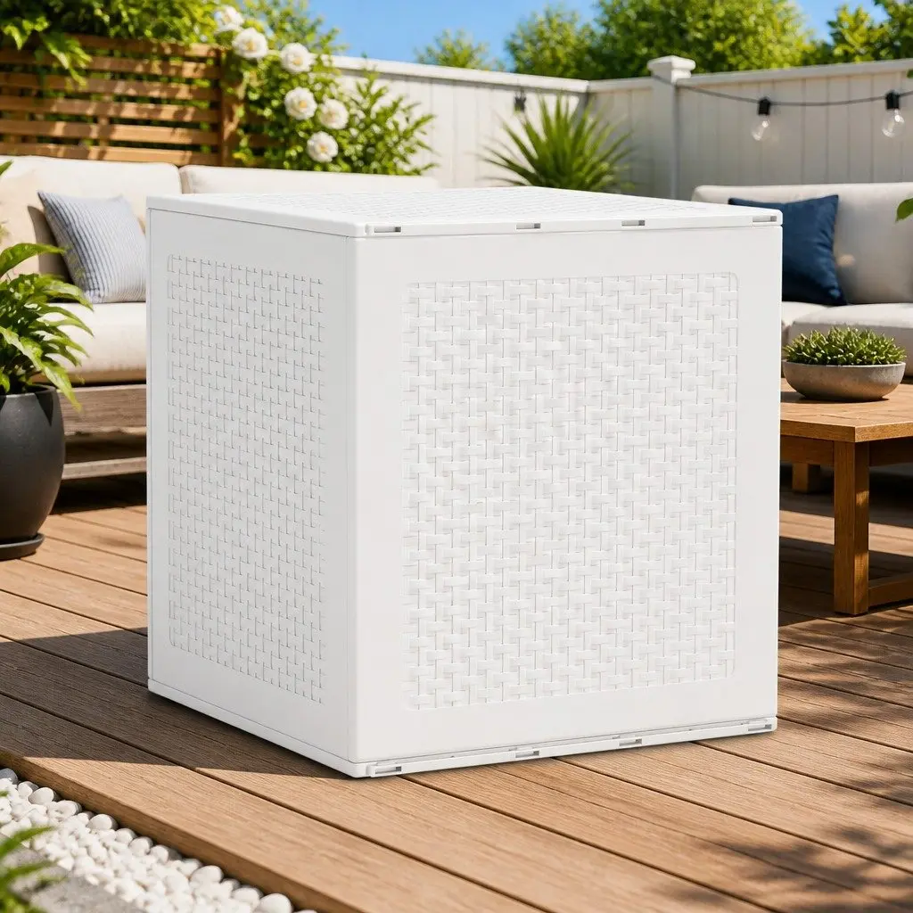 Outdoor Storage Box White 55x53x57cm Garden Deck Patio Furniture Modern Design