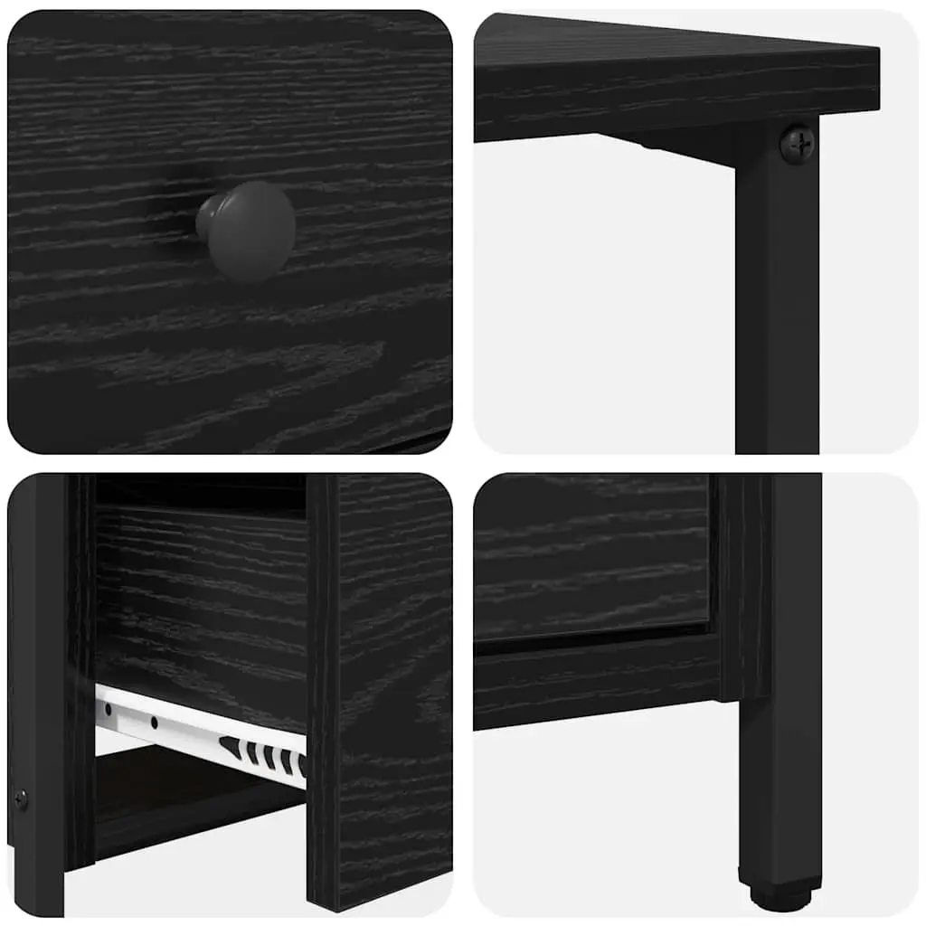 Bedside Cabinet Black Engineered Wood 30 x 60 x 60 cm Bedroom Storage Drawer