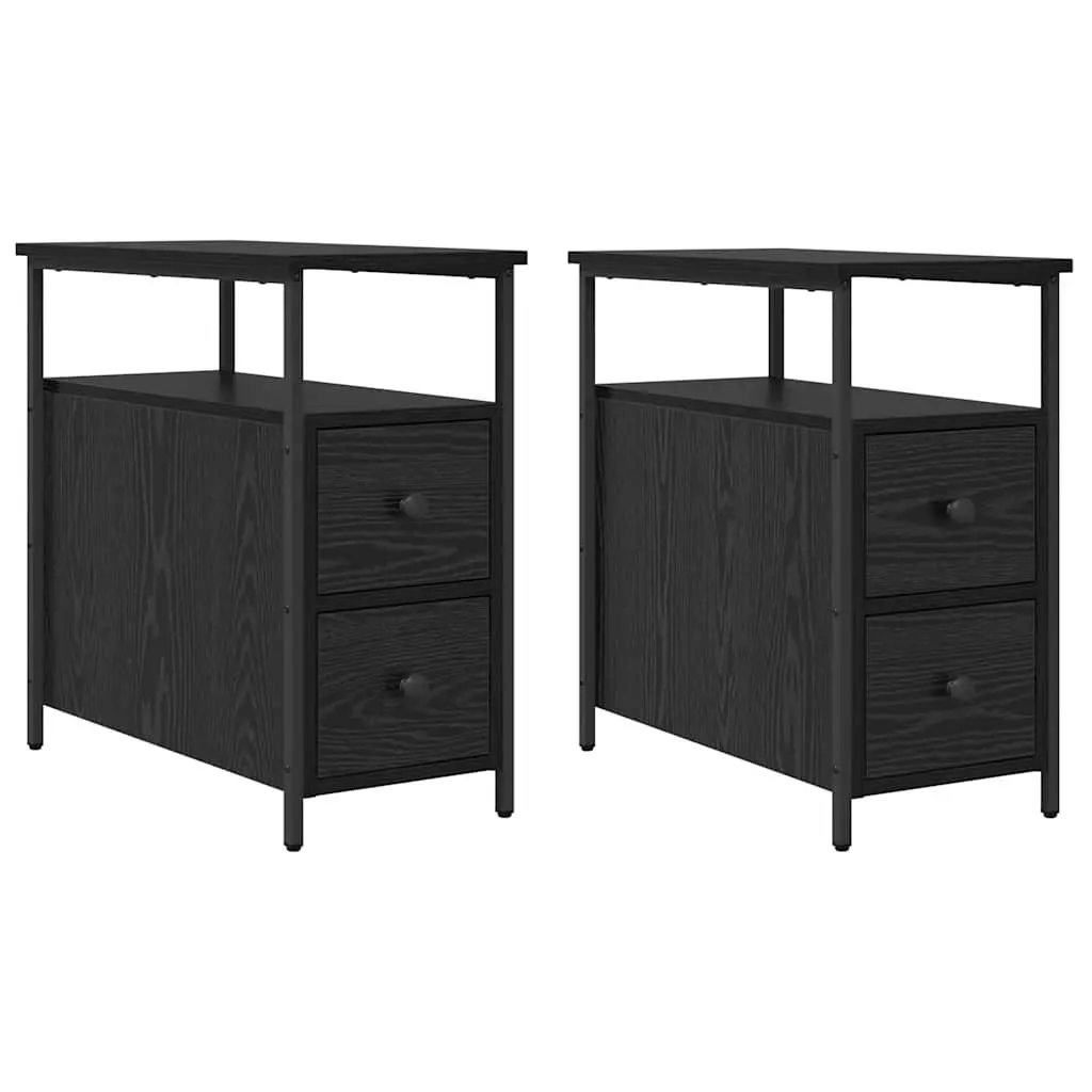 Bedside Cabinet 2 Pieces Black 30 x 60 x 60 cm Bedroom Storage Shelf Drawer