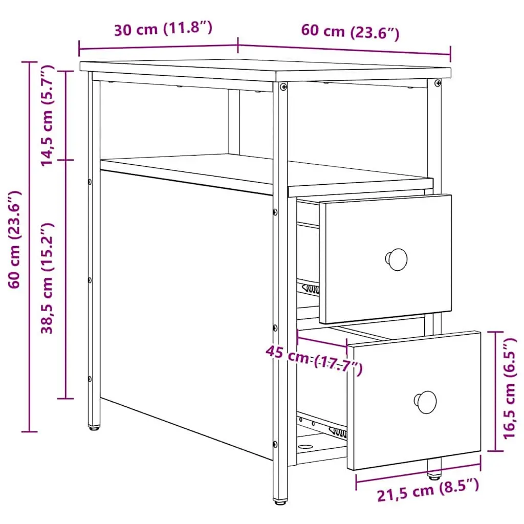 Bedside Cabinet 2 Pieces Black 30 x 60 x 60 cm Bedroom Storage Shelf Drawer