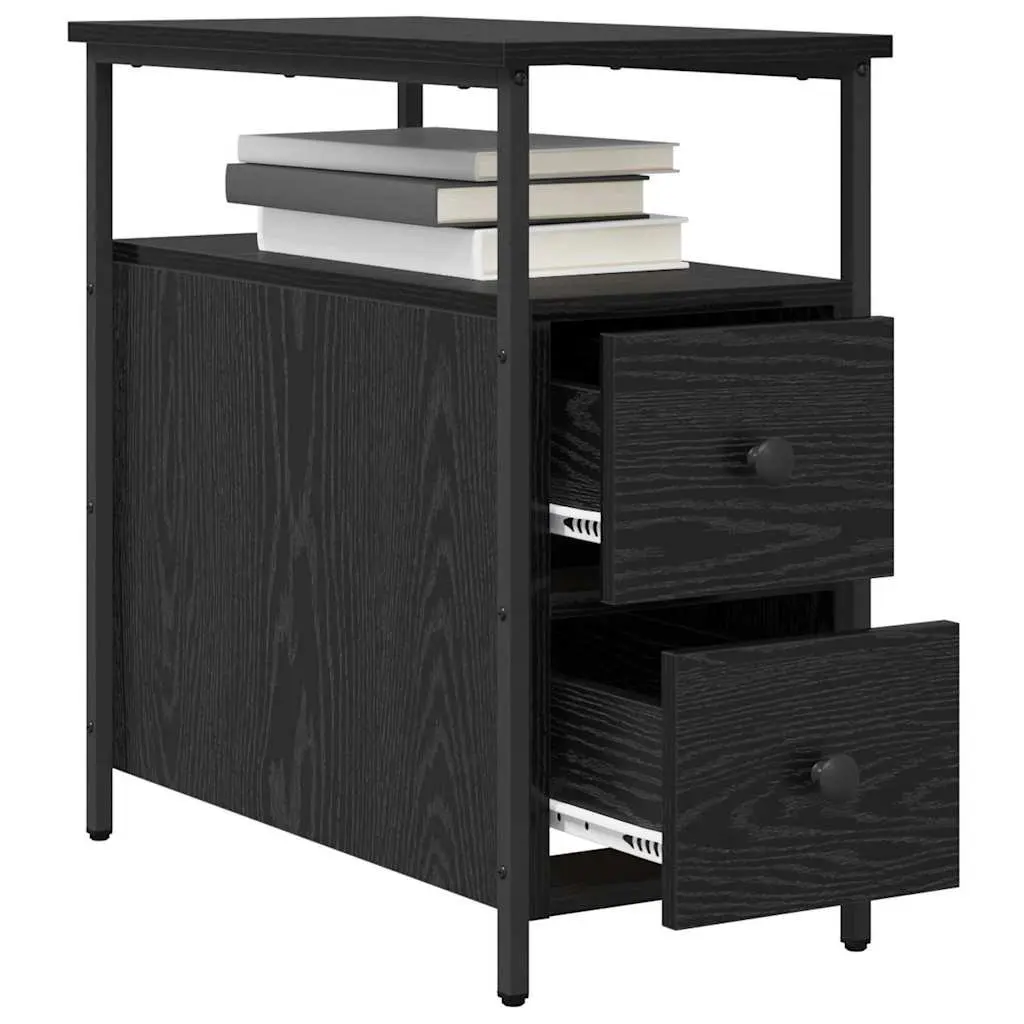 Bedside Cabinet 2 Pieces Black 30 x 60 x 60 cm Bedroom Storage Shelf Drawer
