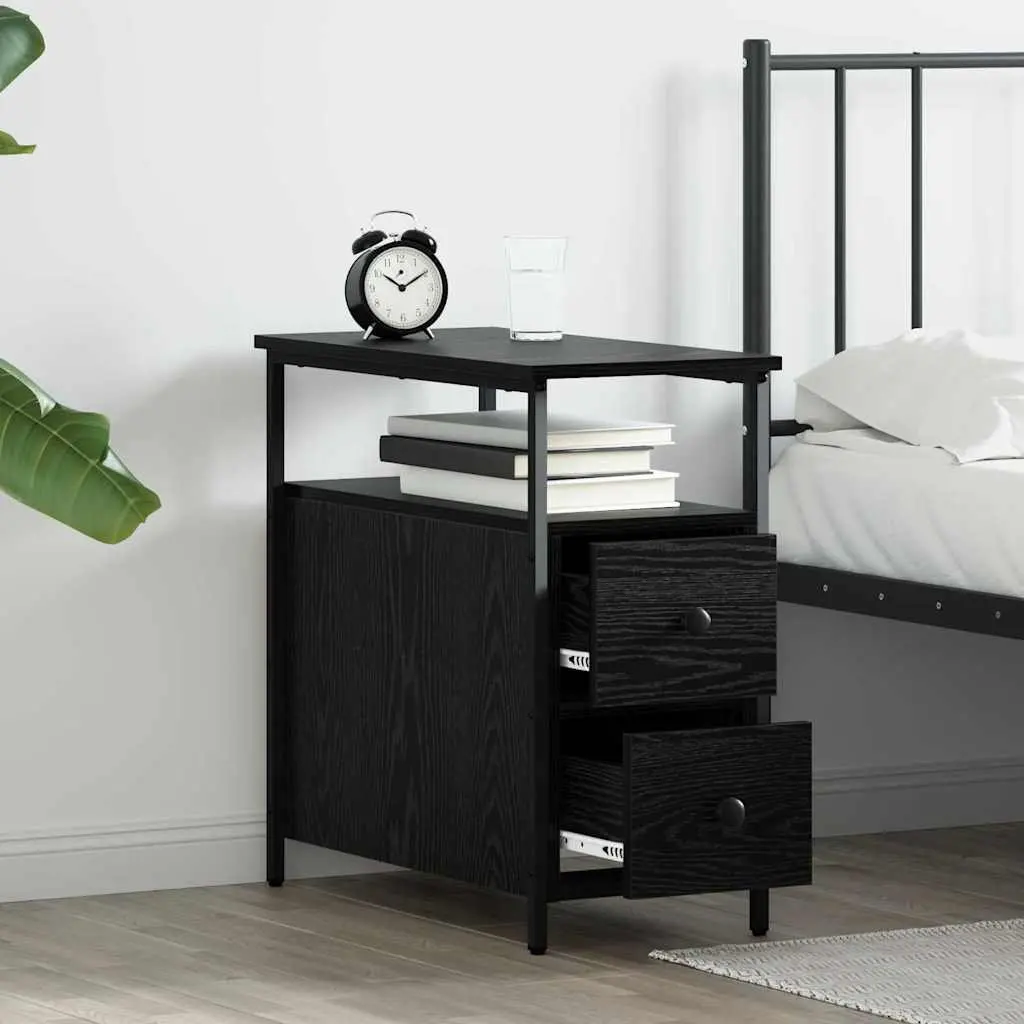 Bedside Cabinet 2 Pieces Black 30 x 60 x 60 cm Bedroom Storage Shelf Drawer