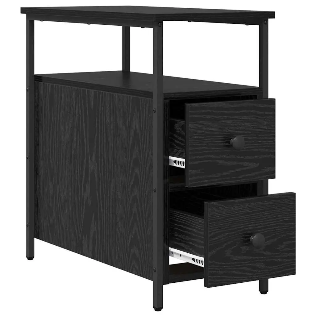 Bedside Cabinet 2 Pieces Black 30 x 60 x 60 cm Bedroom Storage Shelf Drawer