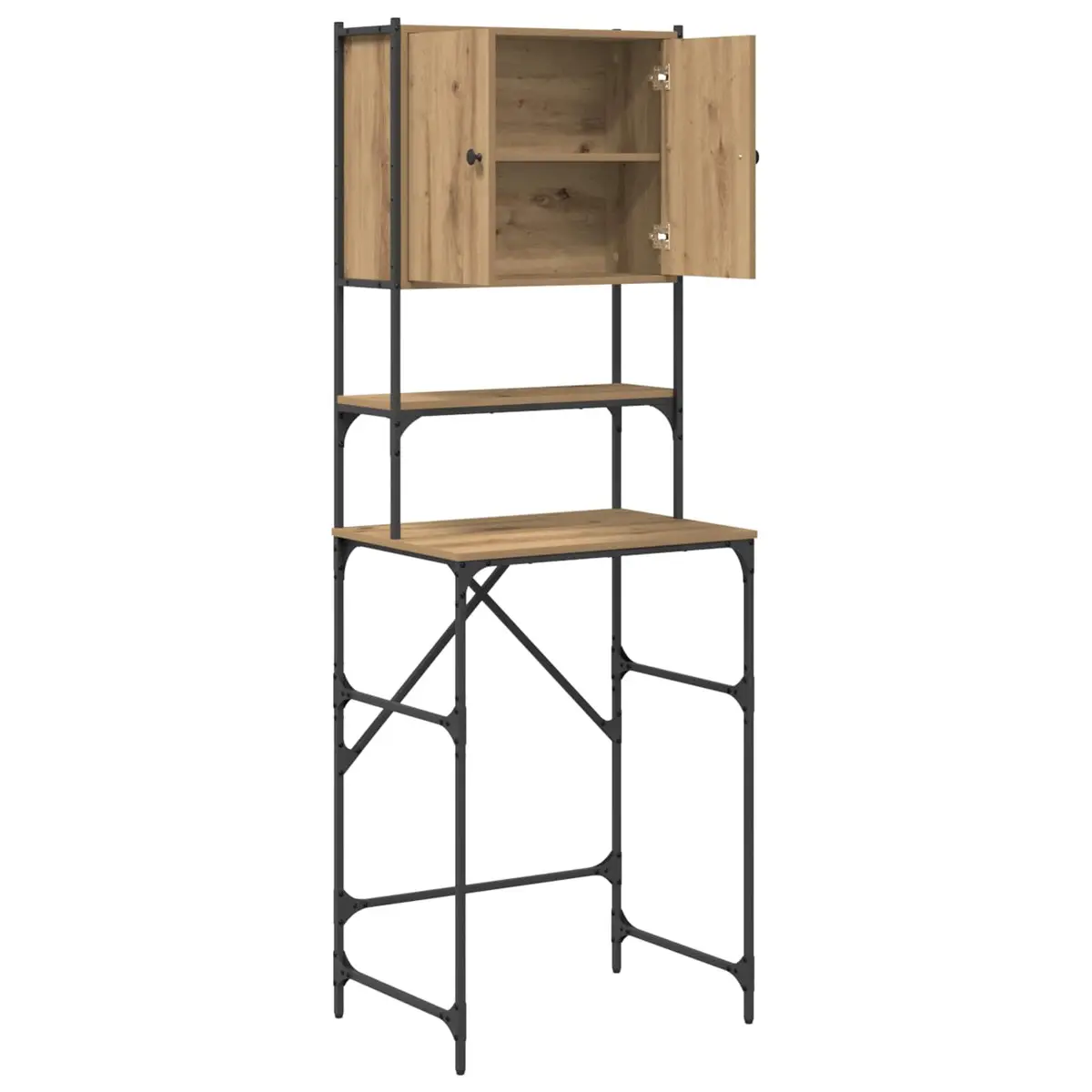 Washing Machine Cabinet Wooden Storage Indoor Laundry Organizer 68x48.5x194cm Brown